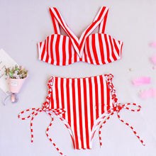 Load image into Gallery viewer, Off Shoulder Striped  Swimwear