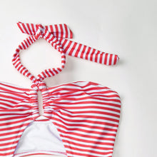 Load image into Gallery viewer, Red And White Stripe Halter One-Piece Swimsuit