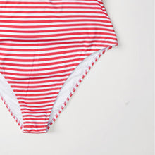 Load image into Gallery viewer, Red And White Stripe Halter One-Piece Swimsuit