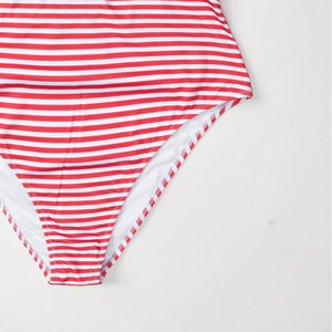 Red And White Stripe Halter One-Piece Swimsuit