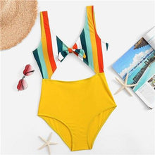 Load image into Gallery viewer, Multicolor Striped Knot Front Cut Out Swimsuit