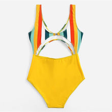 Load image into Gallery viewer, Multicolor Striped Knot Front Cut Out Swimsuit