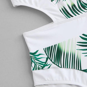 Leaf Print Cut Out One Piece Swimsuit