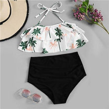 Load image into Gallery viewer, Tropical Ruffle Top High Waist Bikini Set