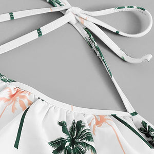 Tropical Ruffle Top High Waist Bikini Set