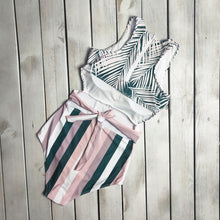 Load image into Gallery viewer, One Piece Tropical Leaf Swimsuit with stripes