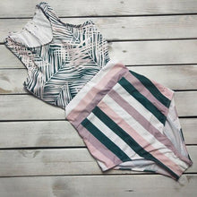 Load image into Gallery viewer, One Piece Tropical Leaf Swimsuit with stripes