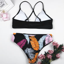 Load image into Gallery viewer, Colorful Plant Print Criss - Cross Two Piece Bikini Set