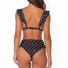 Load image into Gallery viewer, Ruffled Polka Dot High Waist Bikini Set