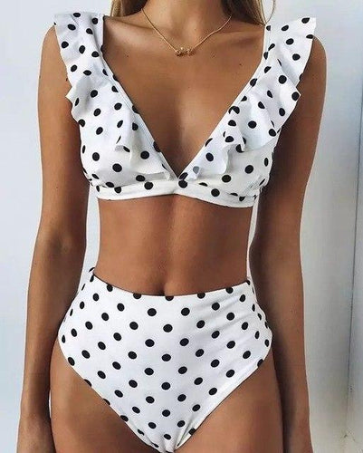 Ruffled Polka Dot High Waist Bikini Set