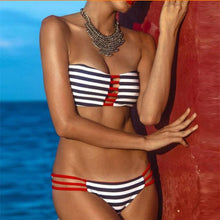 Load image into Gallery viewer, Front and Side Straps Striped Two Piece Bikini Set