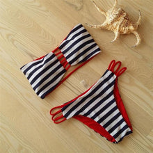 Load image into Gallery viewer, Front and Side Straps Striped Two Piece Bikini Set