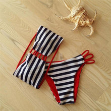 Load image into Gallery viewer, Front and Side Straps Striped Two Piece Bikini Set