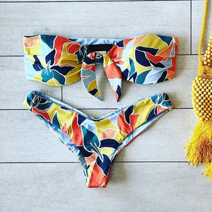 Knot Front Floral Two Piece Bikini Set