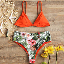 Load image into Gallery viewer, Tropical Leaf High Waist Bikini Set