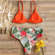 Load image into Gallery viewer, Tropical Leaf High Waist Bikini Set