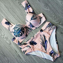 Load image into Gallery viewer, Tropical Palm Leaf Push Up Two Piece Bikini Set