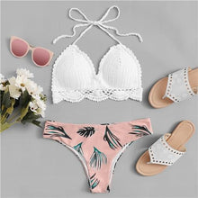 Load image into Gallery viewer, White Tropical Two Piece Bikini Set