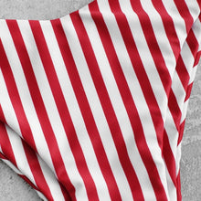 Load image into Gallery viewer, Striped Red and White Knot Front Two Piece Bikini Set