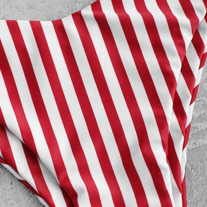 Striped Red and White Knot Front Two Piece Bikini Set