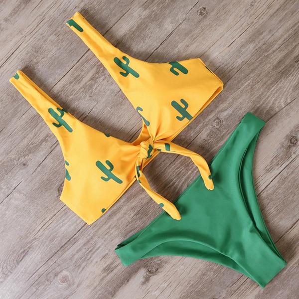 Cactus Print Knot Front Two Piece Bikini Set