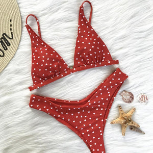 Red Heart Print Two Piece Bikini Set