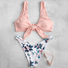 Load image into Gallery viewer, Floral Print Knot Front Two Piece Bikini Set