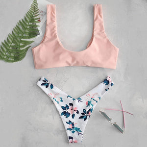 Floral Print Knot Front Two Piece Bikini Set