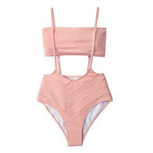 Load image into Gallery viewer, Pink Bandeau High-waist Bikini Set