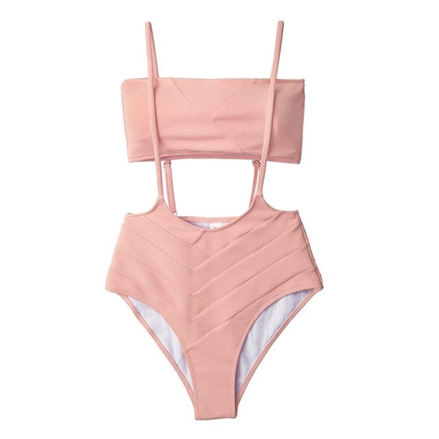 Pink Bandeau High-waist Bikini Set