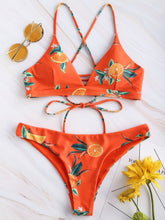 Load image into Gallery viewer, Orange Print Criss-cross Two Piece Bikini Set