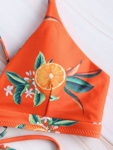 Orange Print Criss-cross Two Piece Bikini Set