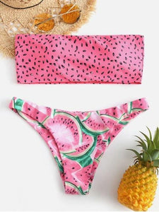 Watermelon Bandeau Two Piece Bikini Set