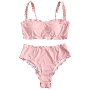 Bandeau Ruffle High Waist Two Piece Bikini Set